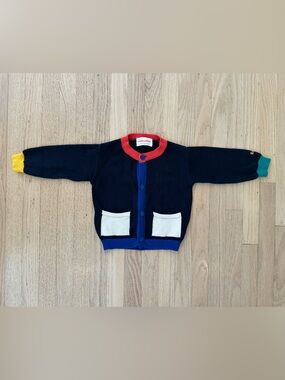 Bobo Choses Knit Cardigan with Red, Blue, Yellow & Cream Accents